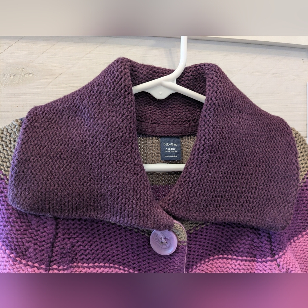 🪻Baby GAP Toddler Girl's Purple Striped Sweater Cardigan; Size: 18-24 Months - Picture 3 of 5